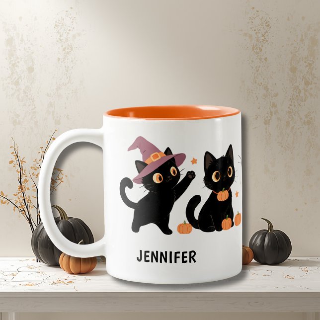 Cute Black Cats Halloween  Two-Tone Coffee Mug (Creator Uploaded)