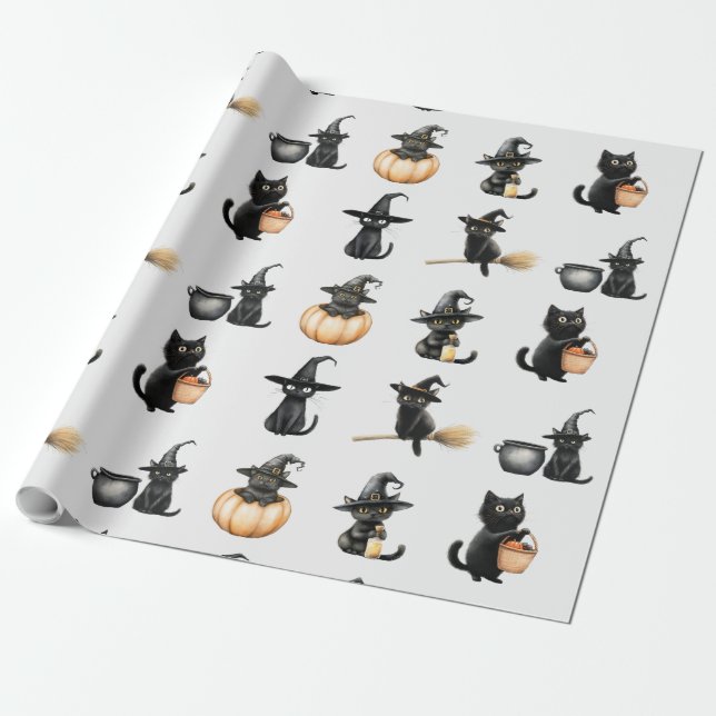 Cute Black Cats Halloween Wrapping Paper (Unrolled)