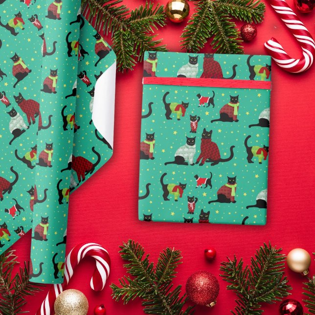 Cute Black Cats in Christmas Sweaters  Wrapping Pa Paper (Creator Uploaded)