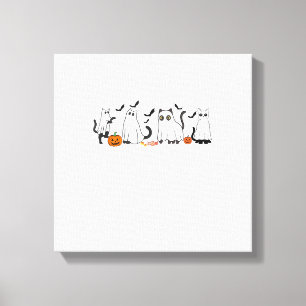 Cute Black Cats in Ghost Costume Women and Men Hal Canvas Print