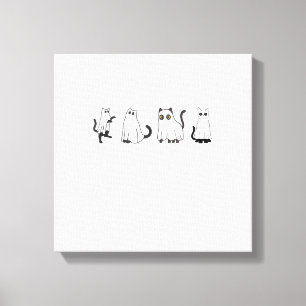 Cute Black Cats in Ghost Costume Women and Men Hal Canvas Print