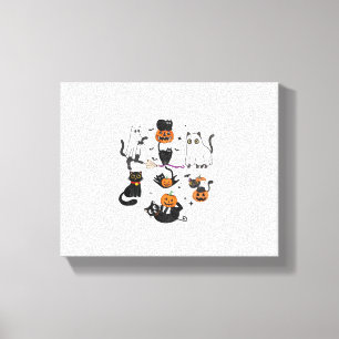 Cute Black Cats in Ghost Costume Women and Men Hal Canvas Print