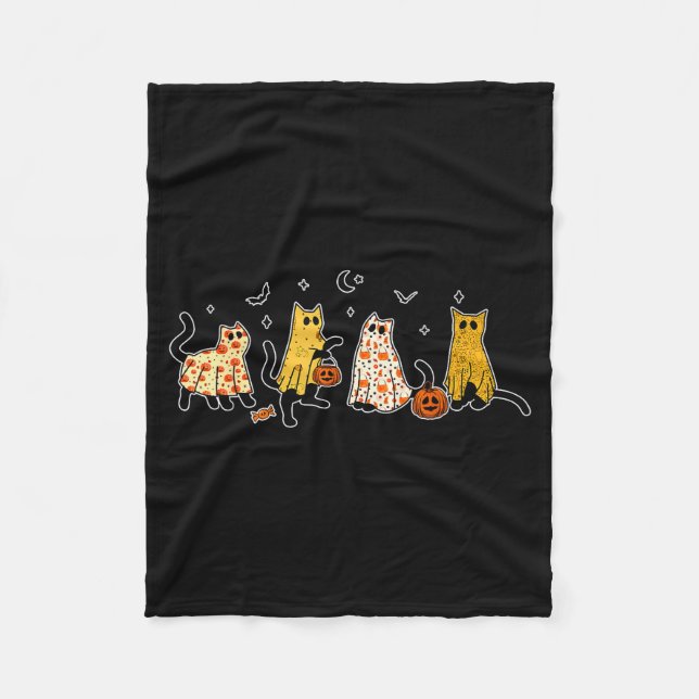 Cute Black Cats In Ghost Costume Women And Men Hal Fleece Blanket (Front)