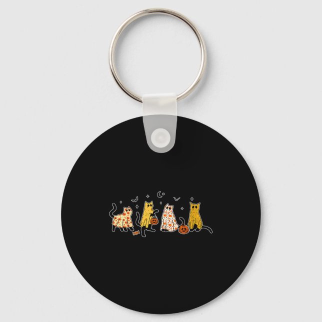 Cute Black Cats In Ghost Costume Women And Men Hal Key Ring (Front)