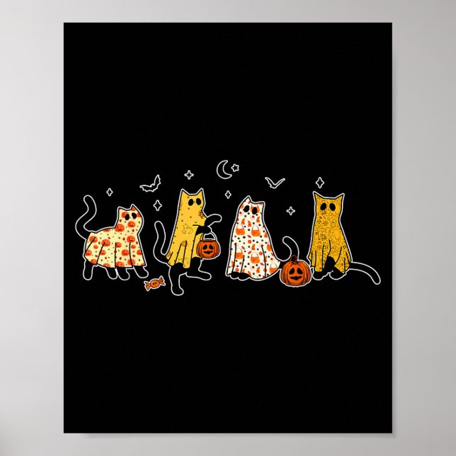 Cute Black Cats In Ghost Costume Women And Men Hal Poster (Front)