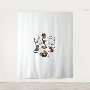 Cute Black Cats in Ghost Costume Women and Men Hal Tapestry