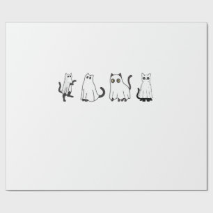 Cute Black Cats in Ghost Costume Women and Men Hal Wrapping Paper