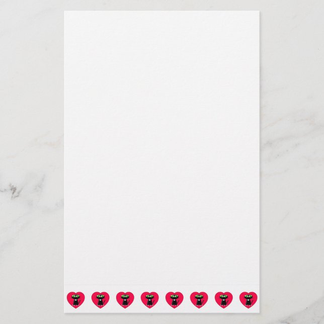 Cute Black Cats In Red Hearts Stationery (Front)