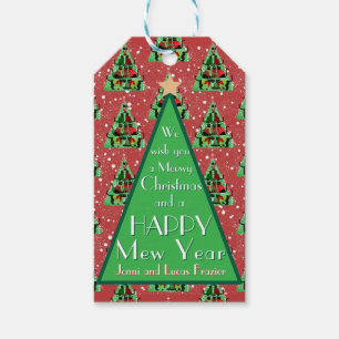 Cute Black Cats in Sweaters Christmas Tree Red  Gift Tags