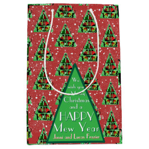 Cute Black Cats in Sweaters Christmas Tree Red Medium Gift Bag