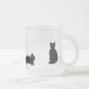 Cute Black Cats Kitty Frosted Glass Coffee Mug