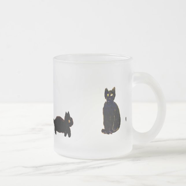 Cute Black Cats Kitty Frosted Glass Coffee Mug (Right)