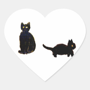 Cute Black Cats Kitty Heart Sticker