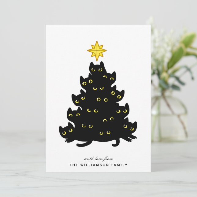 Cute Black Cats Merry Christmas Card (Standing Front)