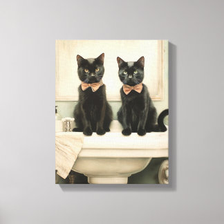 Cute Black Cats on Sink Perfect for Bathroom Canva Canvas Print