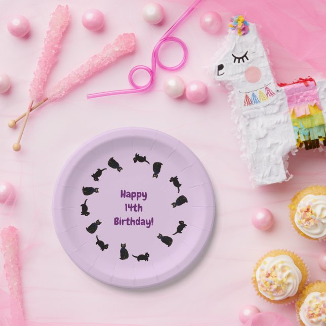 Cute Black Cats Pattern Age Birthday Paper Plate (Party)