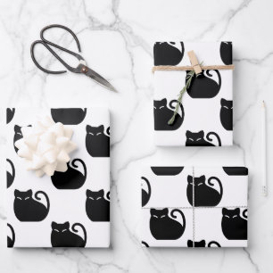 Cute Black Cats Pattern Wrapping Paper Sheet