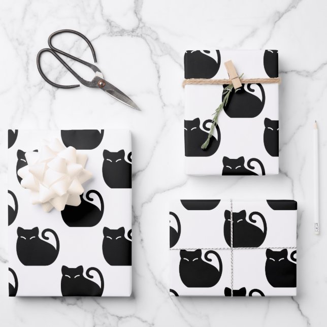 Cute Black Cats Pattern Wrapping Paper Sheet (Front)