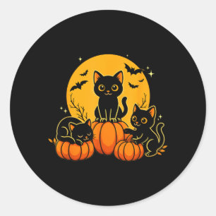 Cute Black Cats Pumpkin Halloween Costume Men Classic Round Sticker