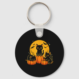 Cute Black Cats Pumpkin Halloween Costume Men Key Ring