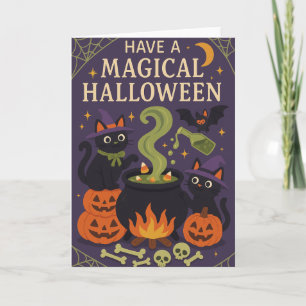 Cute Black Cats Spooky Halloween Card