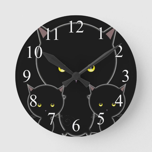 Cute Black Cats Wall Clock (Front)