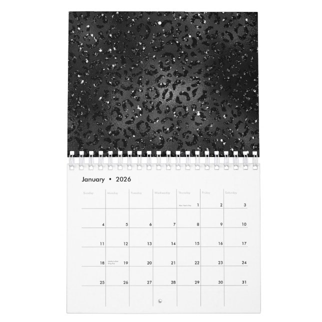 Cute Black Cheetah Leopard Skin Print Animal Calendar (Jan 2026)