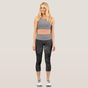 Cute Black Cheetah Leopard Skin Print Animal Capri Leggings