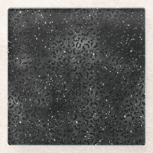 Cute Black Cheetah Leopard Skin Print Pattern Glass Coaster (Front)