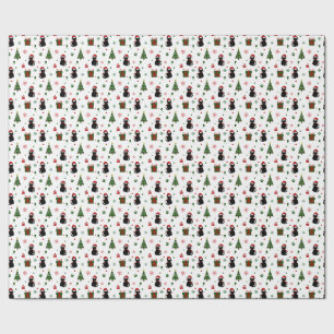 Cute Black Christmas Cat Holiday Pattern Wrapping Paper