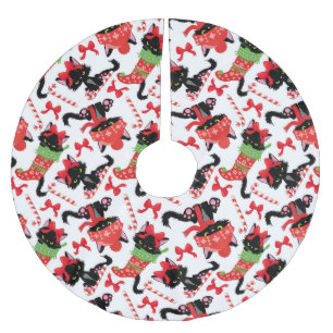 CUTE BLACK CHRISTMAS KITTENS IN STOCKINGS BRUSHED POLYESTER TREE SKIRT