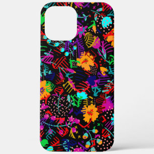 Cute black colorful abstract flowers iPhone 12 pro max case