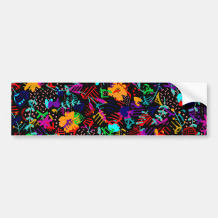 Cute black colourful abstract flowers bumper sticker
