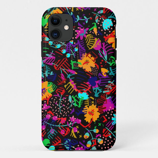 Cute black colourful abstract flowers Case-Mate iPhone case (Back)
