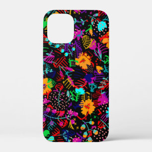 Cute black colourful abstract flowers iPhone 12 mini case