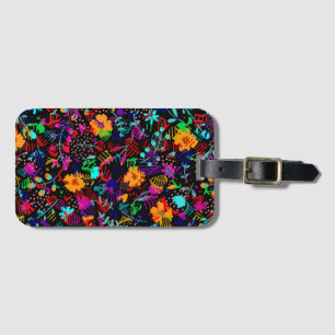 Cute black colourful abstract flowers luggage tag
