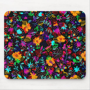 Cute black colourful abstract flowers mouse mat