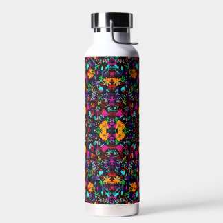 Cute black colourful abstract flowers water bottle