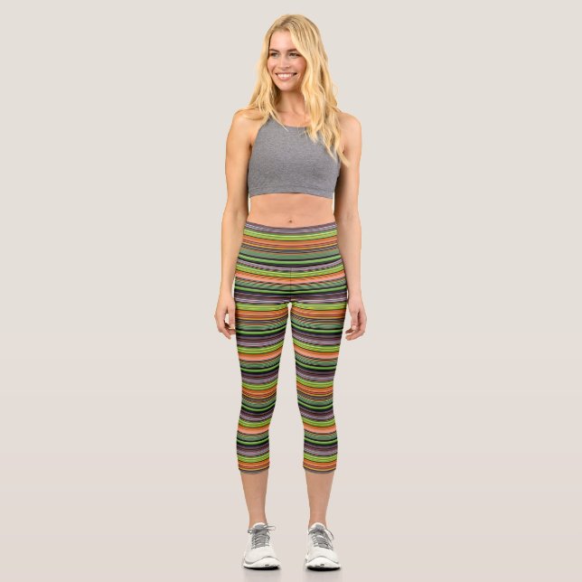 Cute black colourful stripes capri leggings (Front)
