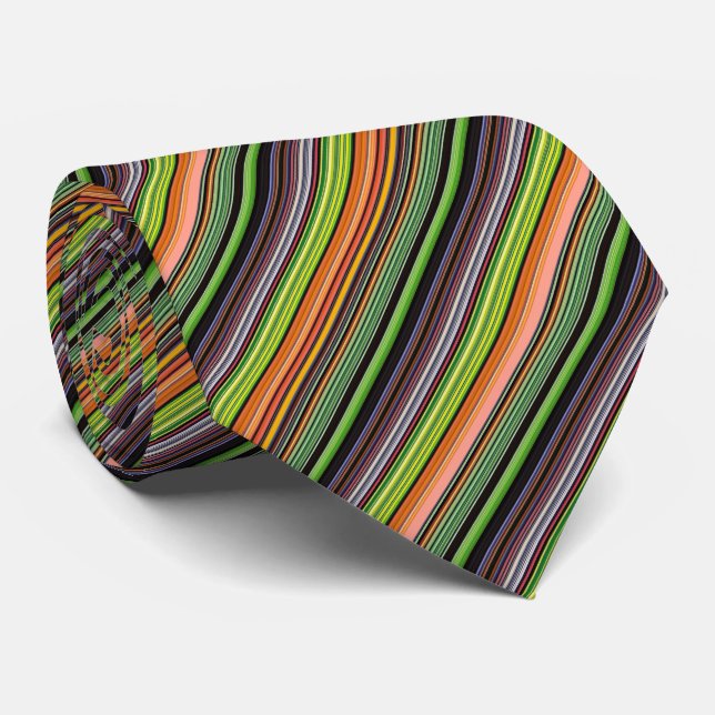 Cute black colourful stripes tie (Rolled)