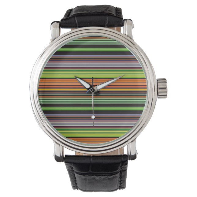 Cute black colourful stripes watch (Front)