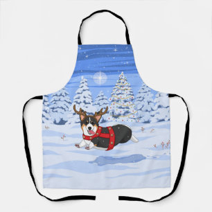 Cute Black Corgi Christmas Reindeer Costume Apron