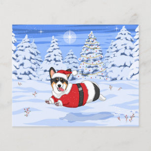 Cute Black Corgi in Christmas Santa Costume