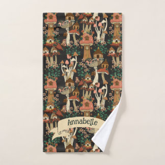 Cute Black Cottage Core Floral Mushroom Pattern Bath Towel Set