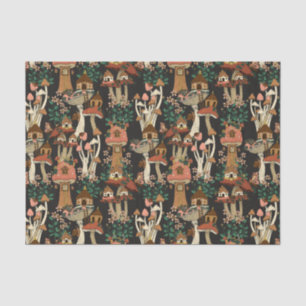 Cute Black Cottage Core Floral Mushroom Pattern Tissue Paper