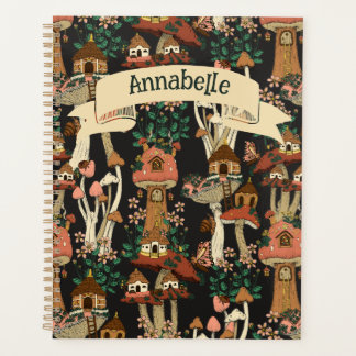 Cute Black Cottage core Floral Mushroom Print 2024 Planner