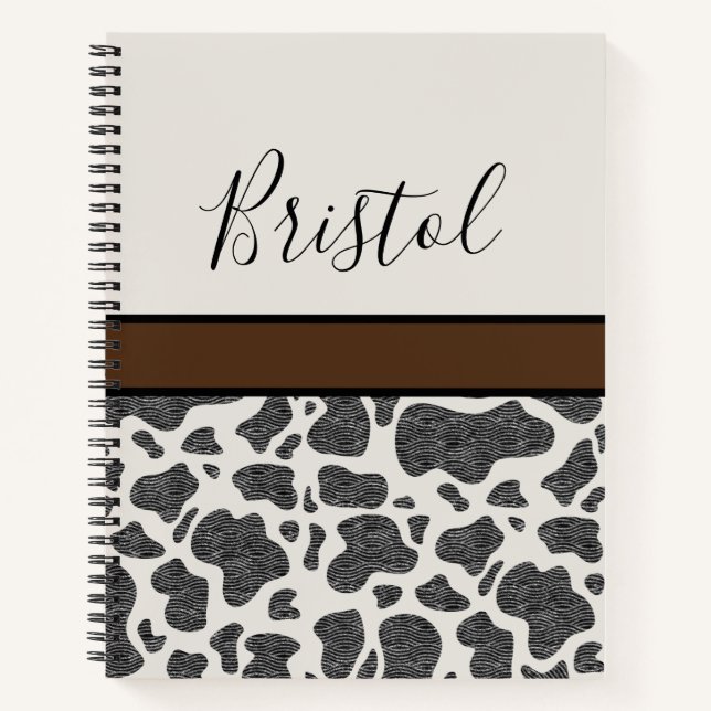 Cute Black Cow Spots Animal Print Personalised Notebook (Front)
