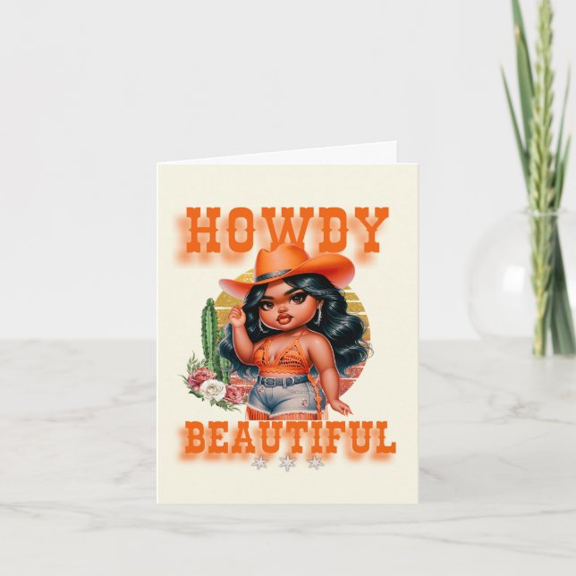 Cute Black Cowgirl Howdy Beautiful Note Card (Front)