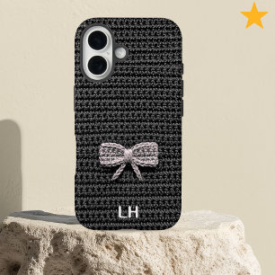 Cute Black Crochet Bow Yarn Custom Name iPhone 16 Case