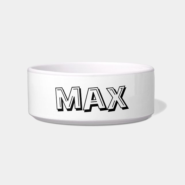 Cute black custom name fun playful text dog cat bowl (Front)